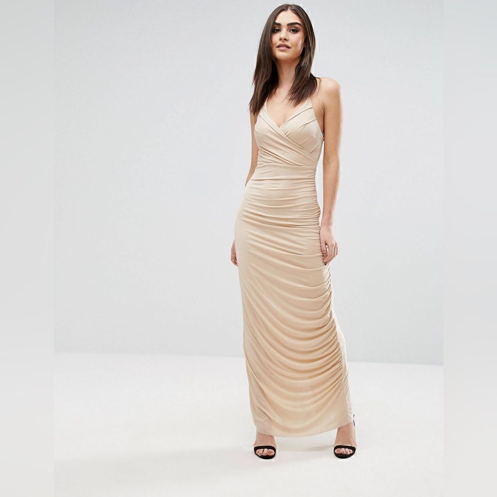 ASOS AX Paris Maxi Dress Maxi Length Ruched Creamy Nude color
